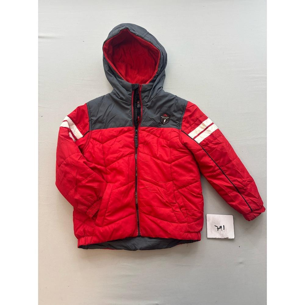 Protection System Boys Red Grey Quilted Puffer Jacket Hooded Fleece Lined 5/6